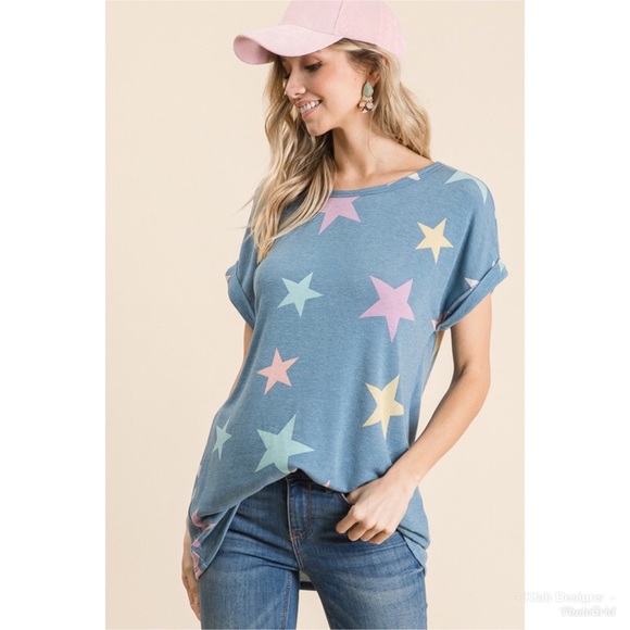 💙LAST! Star Print ⭐️Super Soft Drop Shoulder Top! - Picture 8 of 8